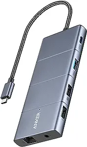 Anker - USB C Hub, 11-in-1, 10 Gbps, 100W Power Delivery, for XPS, Dual Monitor