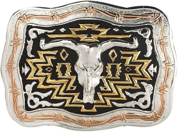 Crumrine Men's Longhorn Skull Scalloped Belt Buckle