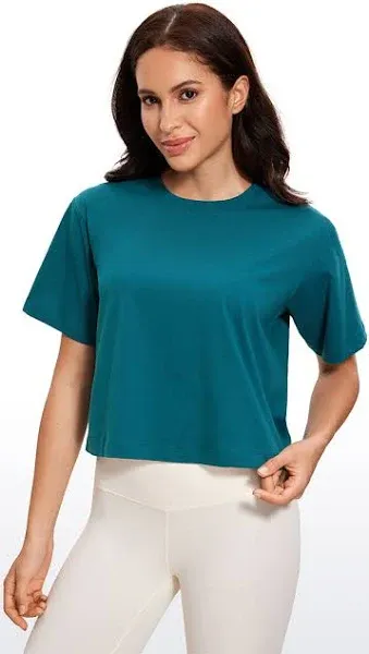 CRZ YOGA Women's Loose Fit Cotton Polyester Short Sleeve Workout T-Shirts