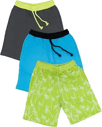 BROOKLYN VERTICAL Boys 3Pack Cotton French Terry Jogger Shorts with Drawstring and Pockets| Sports & Casual (7/8, Combo B)