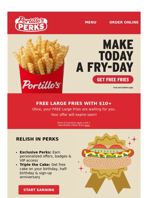 Portillo's - FREE Fries on Us? Don’t Mind If You Do!