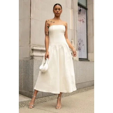 Oak + Fort DROP-WAIST STRAPLESS TWILL DRESS