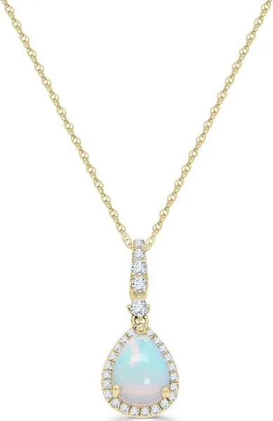 10K Yellow Gold 1/7 ct. tw. Opal and Diamond Drop Pendant Necklace