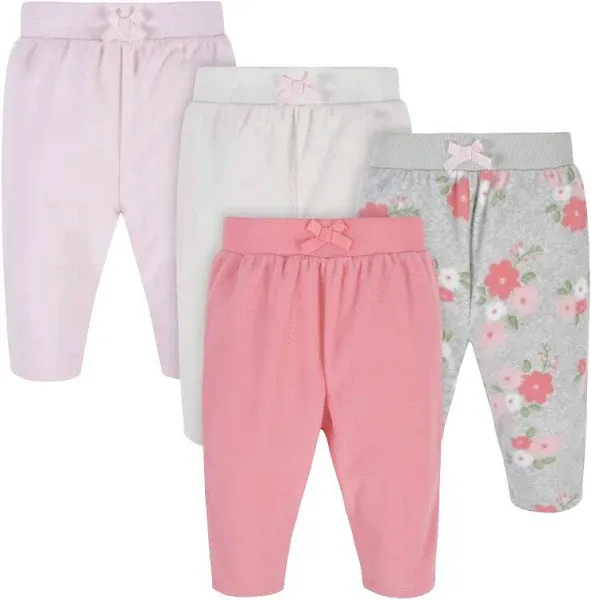 Gerber Baby Girls' 4-Pack Floral Microfleece Pants