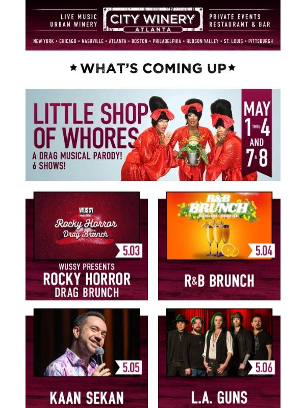 City Winery - Rafi Bastos,Emily King,Nene Leakes & More This May at City Winery Atlanta! ?✨?