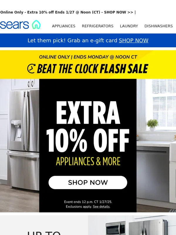 Sears - Don't Miss Out! ⏰ Beat the Clock Sale!⏰ Extra Savings Ends Monday!