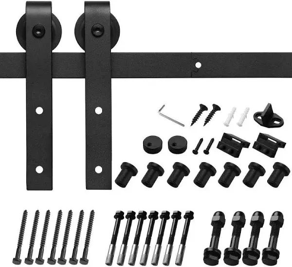 Clihome Matte Black Indoor/Outdoor J-Strap Single Barn Door Hardware Kit HL-U2030105600