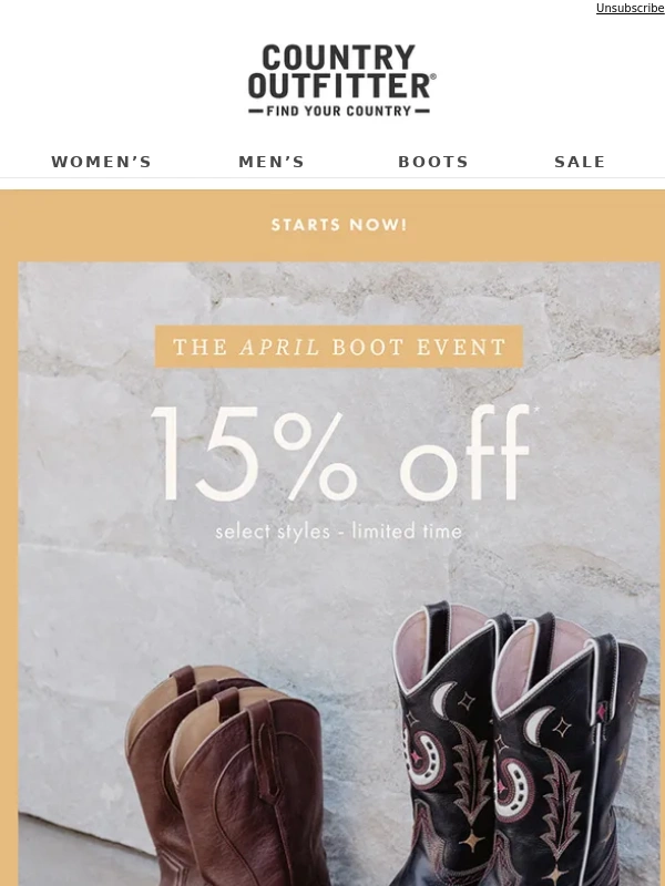 Country Outfitter - April Boot Event Kicks Off Now
