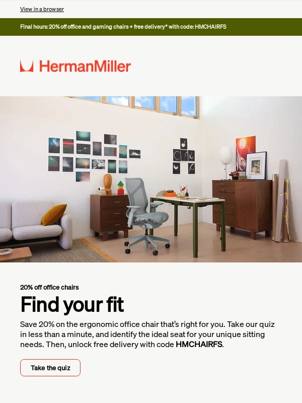 Herman Miller - Final hours: 20% off your home office upgrade