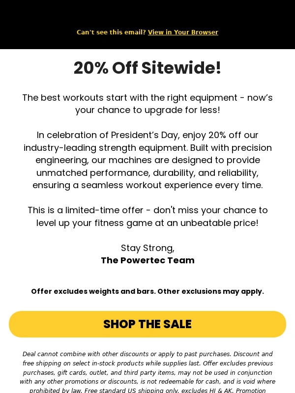 Powertec - Save 20% During Our President's Day Sale ??