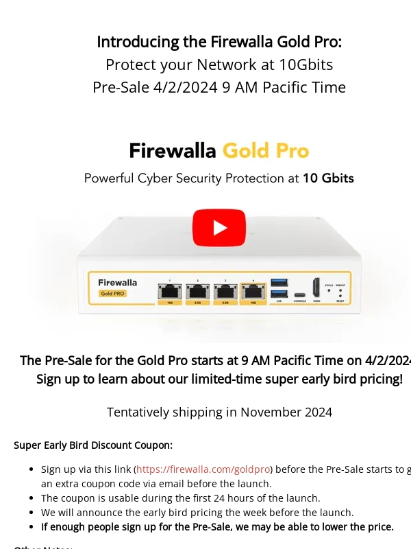 Firewalla - Introducing Firewalla Gold Pro: 10Gigabit Pre-Sale April 2nd
