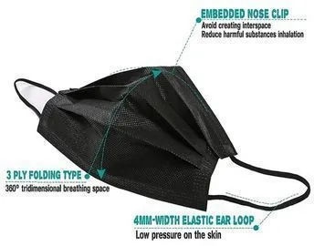 Black Disposable Non-Medical 3 Ply Face Covering, 50 - 2,000 Pack