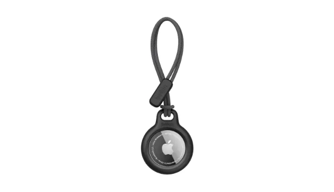Belkin Apple Airtag Secure Holder With Strap – Apple Air Tag Keychain – Airtag Holder With Strap For Key Ring – Airtag Keychain Accessories – Scratch Resistant Airtag Case With Raised Edges – Black