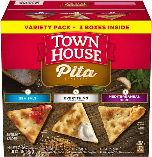 Town House Pita Oven Baked Crackers Variety Pack Lunch Snacks