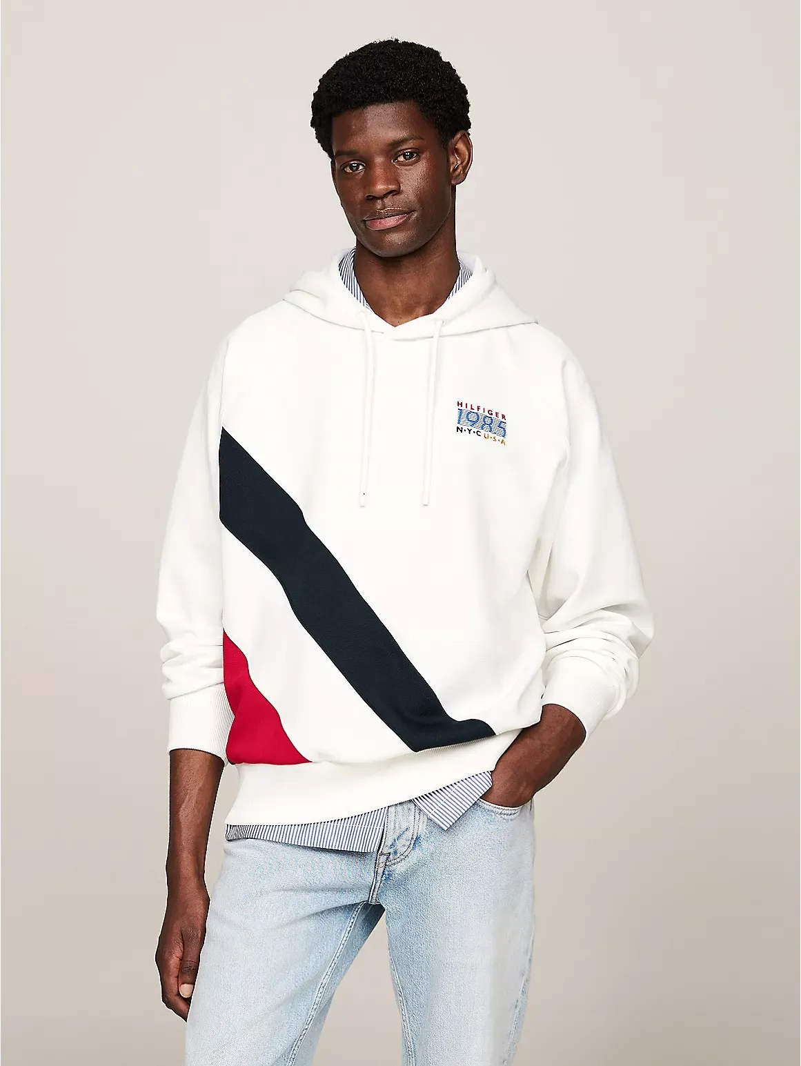 Tommy Hilfiger Men's Hilfiger Team Stripe Hoodie - White - XXS