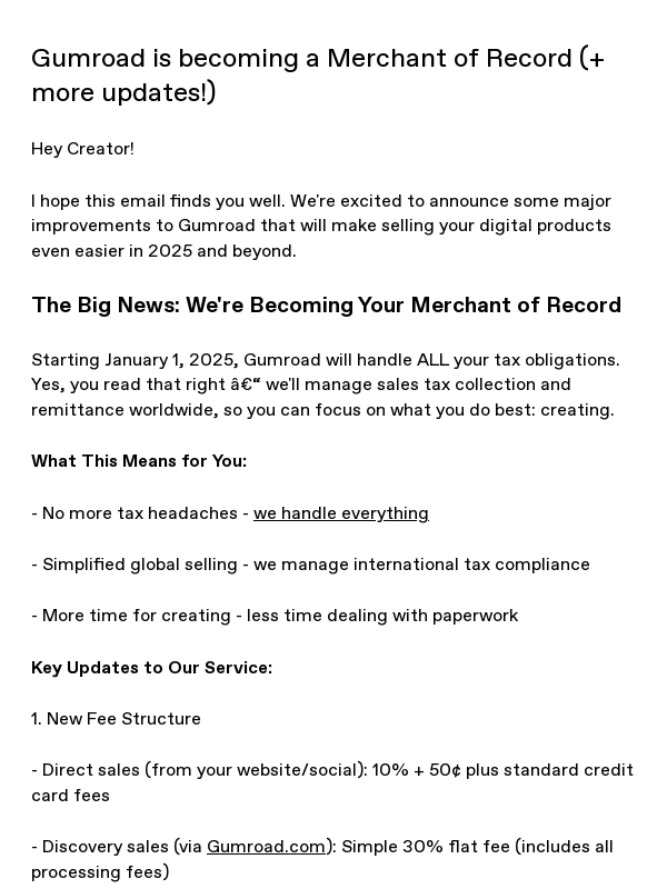 Gumroad - Gumroad is becoming a Merchant of Record (+ more updates!)