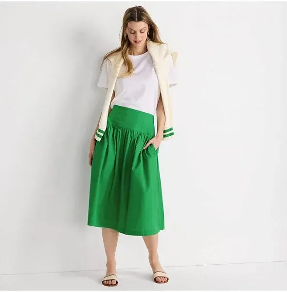 Lands' End Women's Poplin Drop Waist Midi Skirt