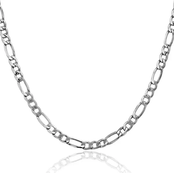 14K Solid White Gold 5.75mm Figaro Link Chain Necklace