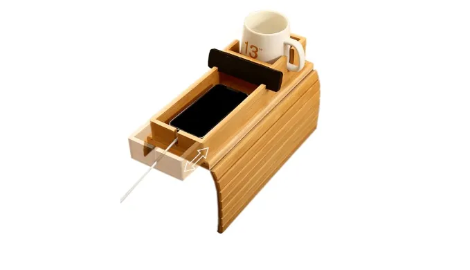 NYNSVVF Bamboo Couch Arm Tray/Sofa Armrest Tray with Detachable Couch Cup Holder Tray, 2 in 1 Design Foldable Anti Falling Bamboo Couch Tray and Sofa Cup Holder for Cups Snacks Remote Cellphone
