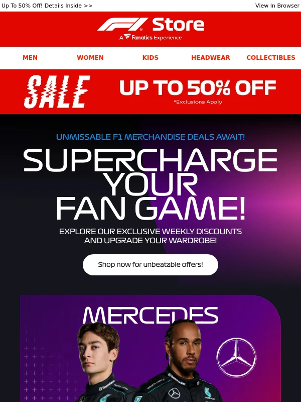 F1 Store - Supercharge Your 2025 Savings on F1 Teamwear!
