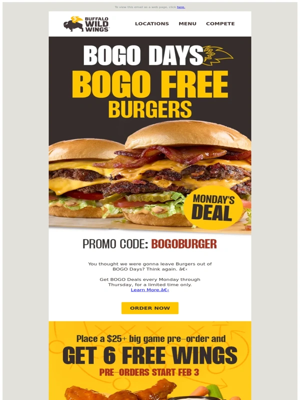 Buffalo Wild Wings - BOGO Burgers,anyone? ?