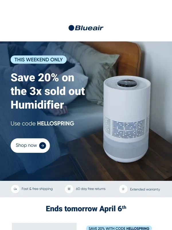 Blueair - TWO DAYS ONLY ⏰ Save 20% on the Blueair Humidifier