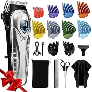 Chicclly Hair Clippers for Men&Women, 5 Hours Cordless Hair Cutting Kit with 10 Combs, LED Display, Low Noise Professional Beard Trimmer Barber