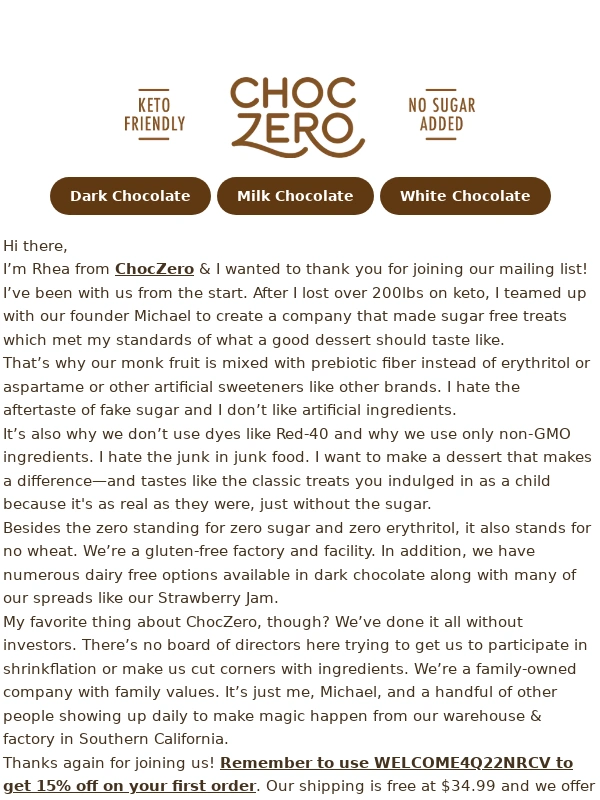 ChocZero - Your 15% off is waiting