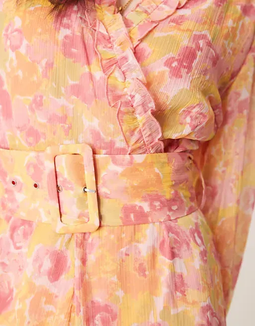 Vila Floral Print Chiffon Wrap Maxi Dress