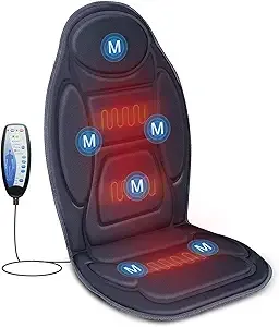 Snailax - Vibration Back Massager, 6 Vibrating Motors, 2 Heat Levels, Massage Chair Pad, Home Office use