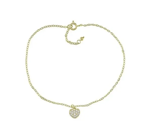 White Cubic Zirconia Heart Anklet in Rhodium Over Sterling Silver