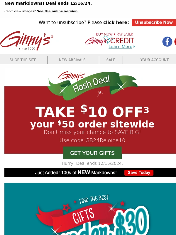 Ginny's - Flash Deal! $10 Off $50+ Order with code GB24Rejoice10
