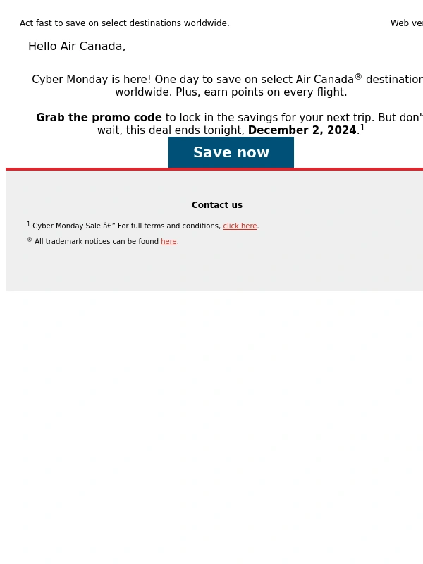 Air Canada - Cyber Monday Sale on now!