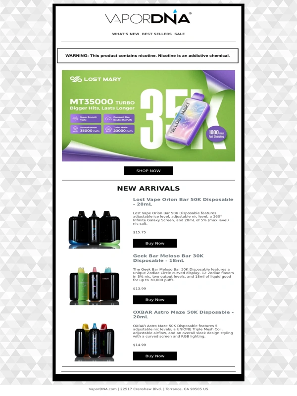 VaporDNA - New Arrivals! Lost Mary MT35K Turbo 35000 puffs and more!