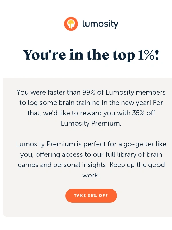 Lumosity - Wow,you're in the top 1% this year!