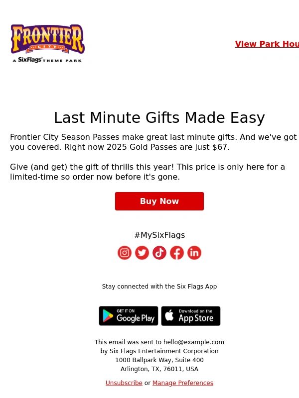 Six Flags - We have your last minute gifts ready!