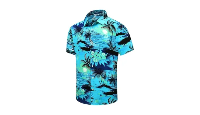 SheLucki Hawaiian Shirt for Men, Unisex Summer Beach Casual Short Sleeve Button Down Shirts, Printed Palmshadow Clothing Palm Tree Green 5XL