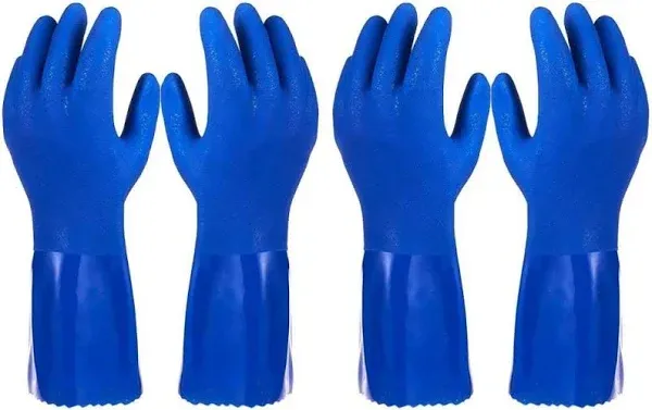 Juvale 2 Pairs Heavy Duty Rubber Cleaning Gloves for Kitchen, Household, Dishwashing, Reusable and Cotton Lined