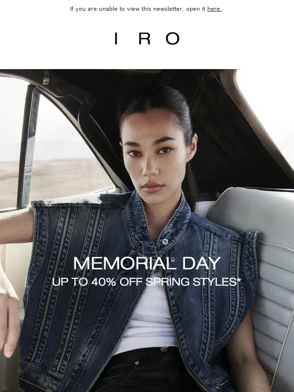 IRO - Ends Tonight: Up to 40% off Memorial Day Sale