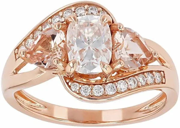 14K Rose Gold Moissanite and Morganite Ring