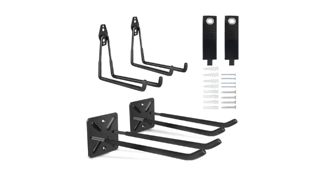 NRCUWI Garage Hooks, 12 in + 7.5 in Heavy Duty Garage Wall Storage Hook, Utility Hanging Hook for Yard Tools, Chairs, Car Tires, Bulk Items, Ladders Hooks for Shed, Workshop – 4 Pack, Black