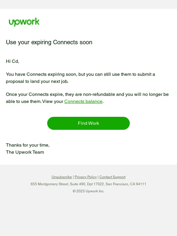 Upwork - You have Connects expiring in 1 month