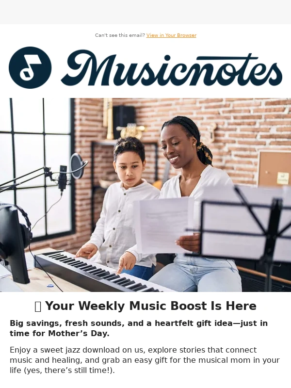 Musicnotes - A jazz freebie,a musical Mother’s Day idea &… cyborg cicadas?