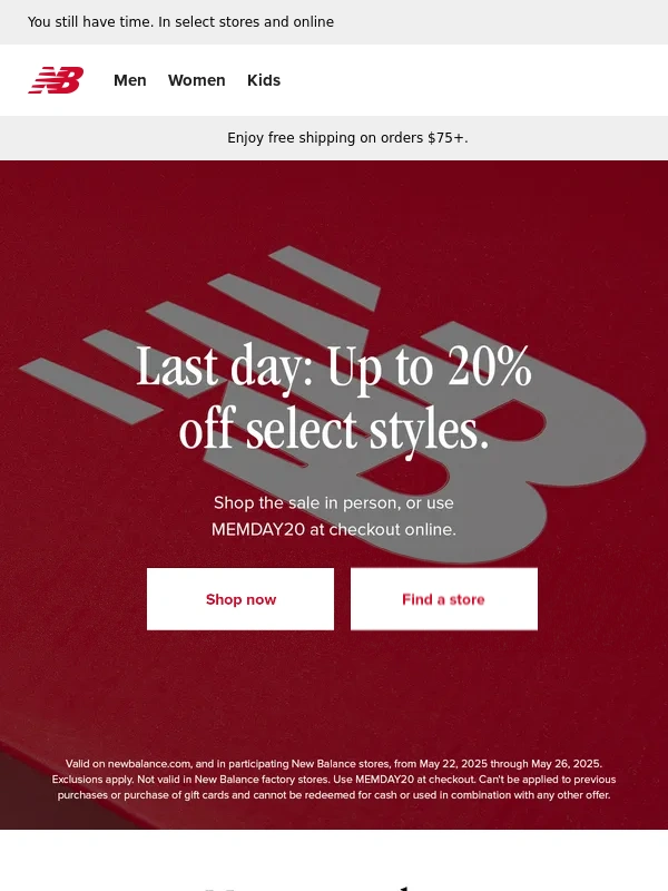 New Balance - Last day to get up to 20% off select styles