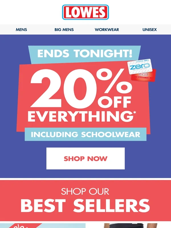 LOWES - ENDS TONIGHT | 20% off* at Lowes!