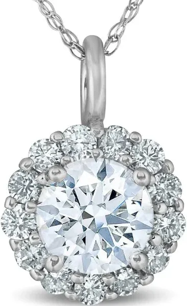 Pompeii3 3/4 Ct tw Round Diamond Halo Solitaire Pendant Necklace in 14K White Gold