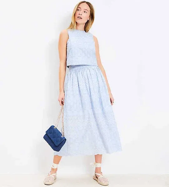 Floral Embroidered Scalloped Maxi Skirt