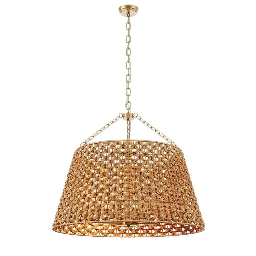 Farmhouse Painted Gold 6-Light Unique Hand Woven Oversize Pendant Light