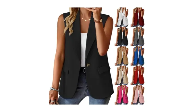 Womens Sleeveless Blazer Vest Button Lightweight Fully Lined Business Suit Vest Summer Casual Work Office Jacket Tops