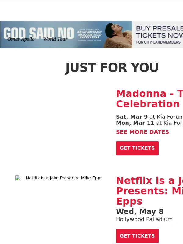 Live Nation - Your Upcoming Concert Lineup: Madonna,Mike Epps,Excision